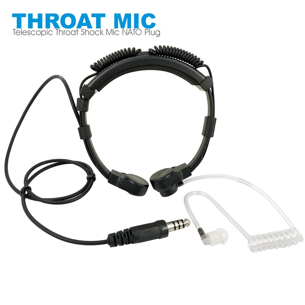 Telescopic Heavy Duty Tactical Throat Vibration Mic Headphone Headset Microphone NATO Plug for Walkie Talkie Radio