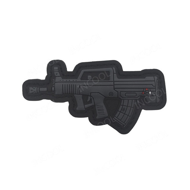 3D PVC Gun Shape Military Rubber Patch Velcro Hook & Loop