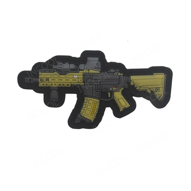 3D PVC Gun Shape Military Rubber Patch Velcro Hook & Loop