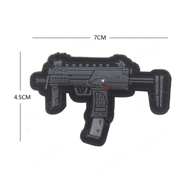 3D PVC Gun Shape Military Rubber Patch Velcro Hook & Loop