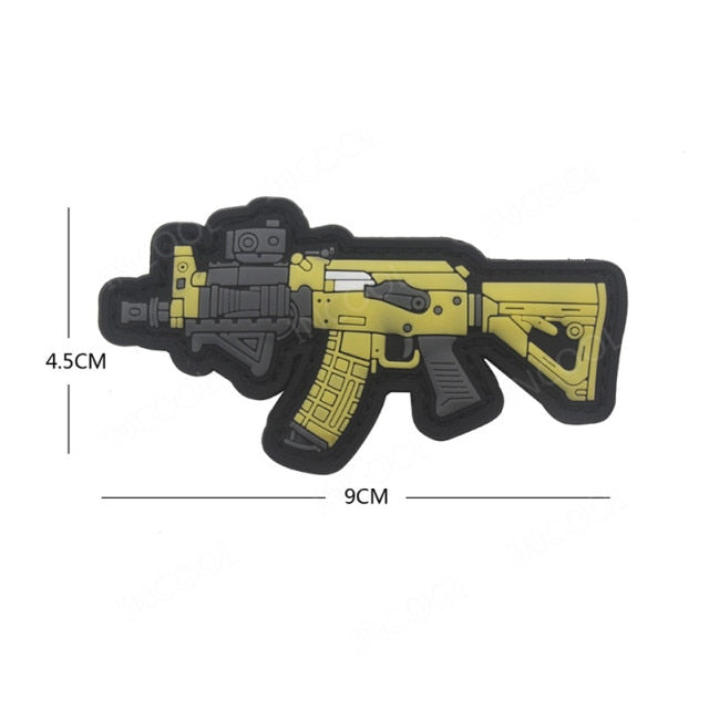 3D PVC Gun Shape Military Rubber Patch Velcro Hook & Loop