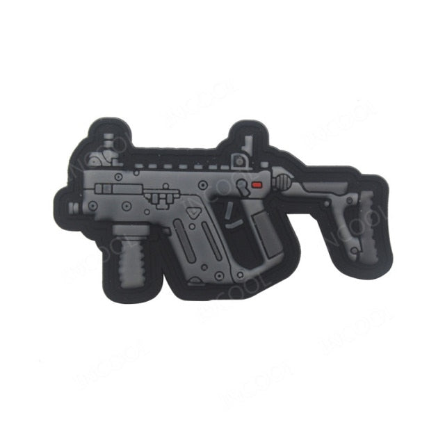 3D PVC Gun Shape Military Rubber Patch Velcro Hook & Loop