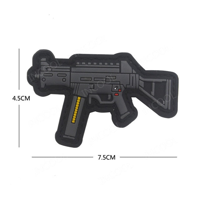 3D PVC Gun Shape Military Rubber Patch Velcro Hook & Loop