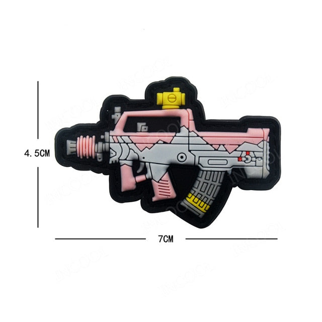 3D PVC Gun Shape Military Rubber Patch Velcro Hook & Loop