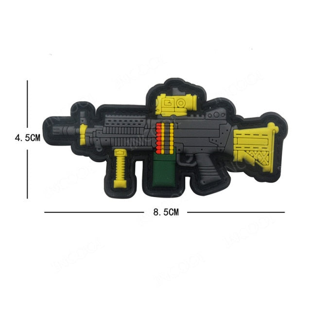 3D PVC Gun Shape Military Rubber Patch Velcro Hook & Loop