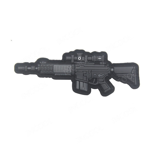 3D PVC Gun Shape Military Rubber Patch Velcro Hook & Loop