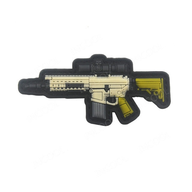 3D PVC Gun Shape Military Rubber Patch Velcro Hook & Loop