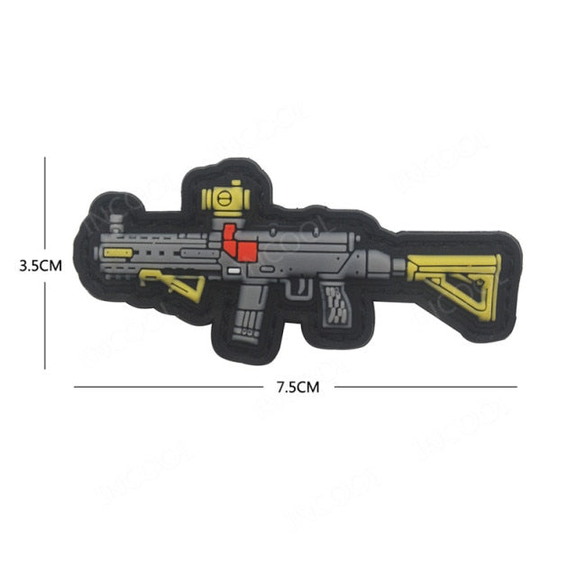 3D PVC Gun Shape Military Rubber Patch Velcro Hook & Loop