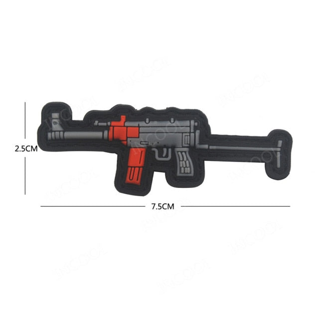 3D PVC Gun Shape Military Rubber Patch Velcro Hook & Loop