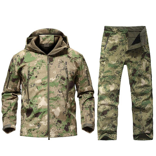 Camouflage Tactical Pants + Jacket Water Resistant Softshell Fleece Lined