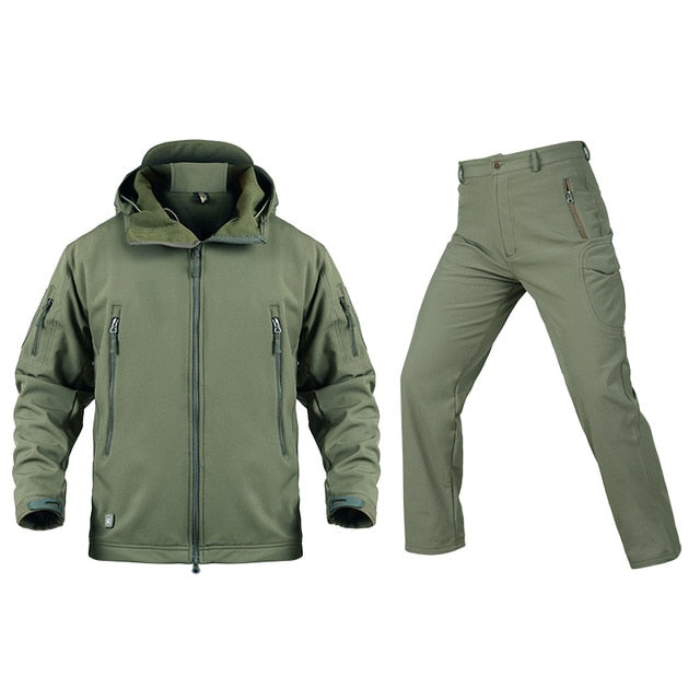 Camouflage Tactical Pants + Jacket Water Resistant Softshell Fleece Lined