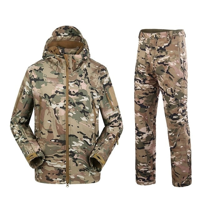 Camouflage Tactical Pants + Jacket Water Resistant Softshell Fleece Lined