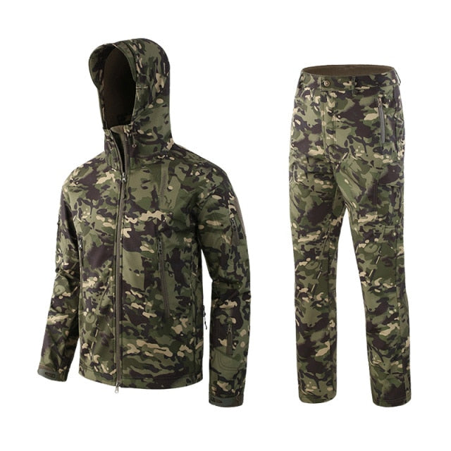 Camouflage Tactical Pants + Jacket Water Resistant Softshell Fleece Lined