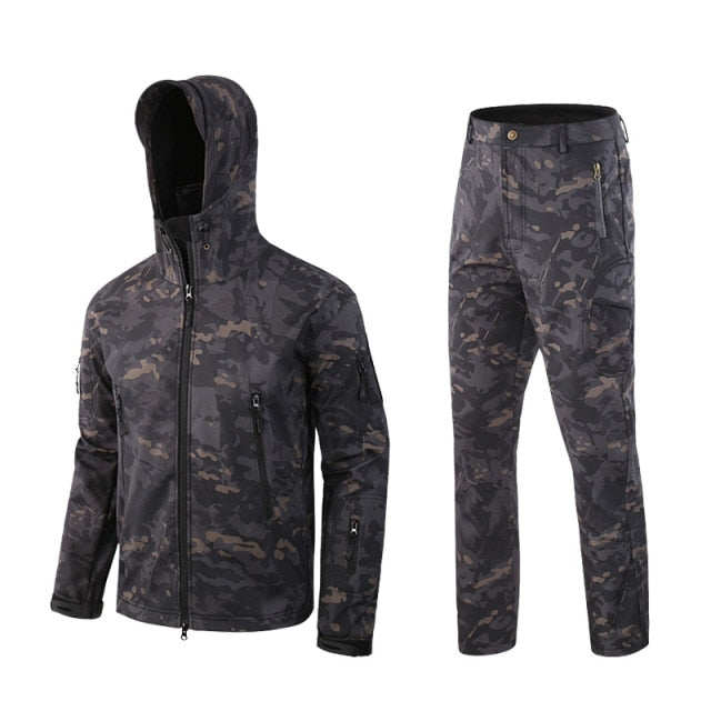 Camouflage Tactical Pants + Jacket Water Resistant Softshell Fleece Lined