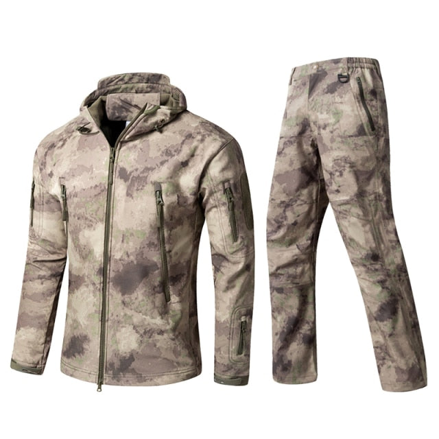 Camouflage Tactical Pants + Jacket Water Resistant Softshell Fleece Lined