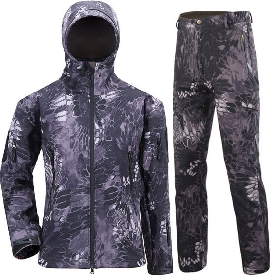 Camouflage Tactical Pants + Jacket Water Resistant Softshell Fleece Lined