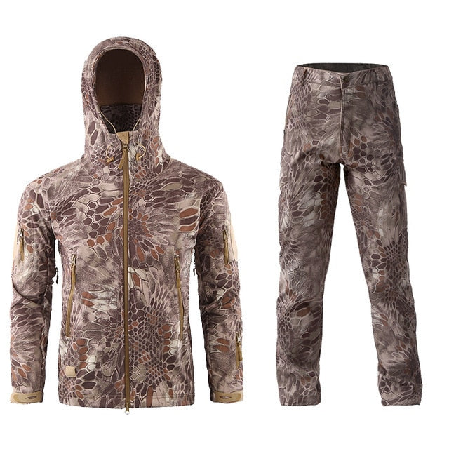 Camouflage Tactical Pants + Jacket Water Resistant Softshell Fleece Lined