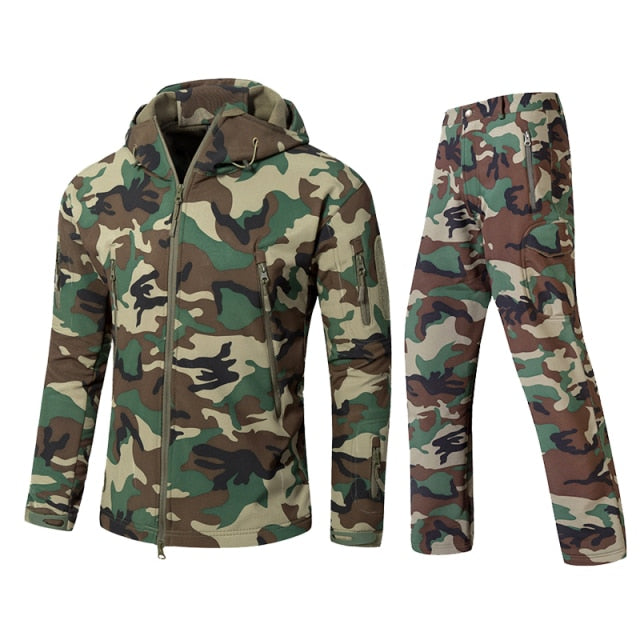 Camouflage Tactical Pants + Jacket Water Resistant Softshell Fleece Lined