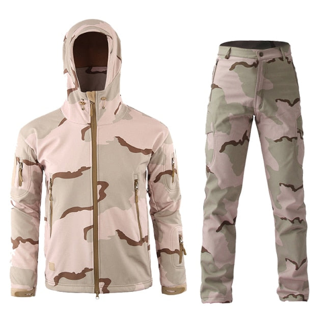 Camouflage Tactical Pants + Jacket Water Resistant Softshell Fleece Lined