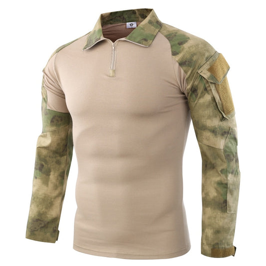 Tactical Camo Long Sleeve Men's 1/4 Zip Collared Shirt