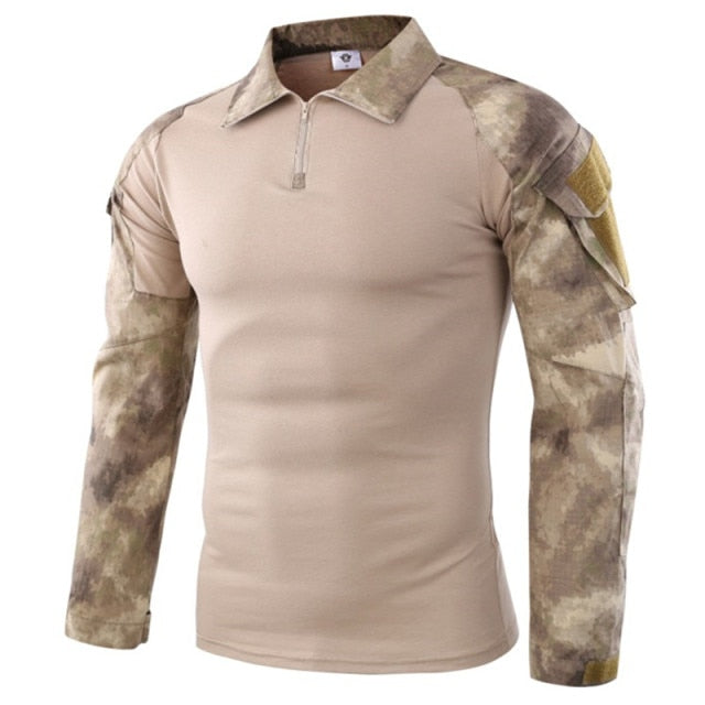 Tactical Camo Long Sleeve Men's 1/4 Zip Collared Shirt