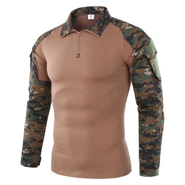 Tactical Camo Long Sleeve Men's 1/4 Zip Collared Shirt