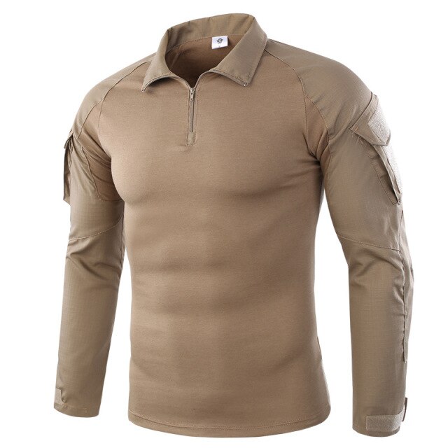 Tactical Camo Long Sleeve Men's 1/4 Zip Collared Shirt