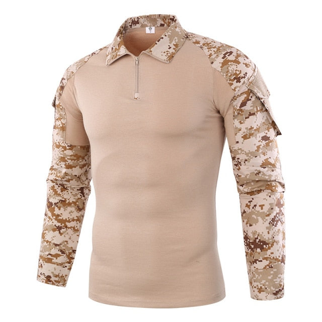 Tactical Camo Long Sleeve Men's 1/4 Zip Collared Shirt