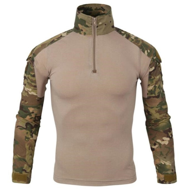 Tactical Camo Long Sleeve Men's 1/4 Zip Collared Shirt