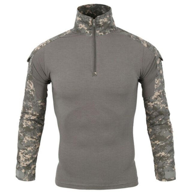 Tactical Camo Long Sleeve Men's 1/4 Zip Collared Shirt