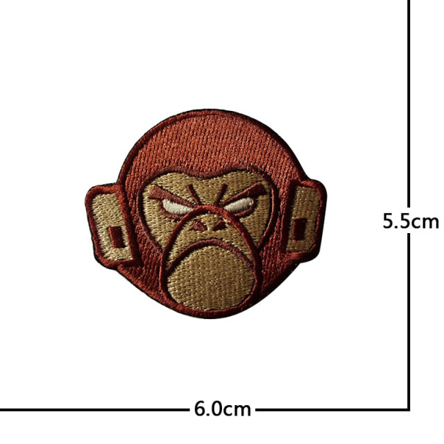 Monkey Hook & Loop Velcro Embroidered Badge Patches