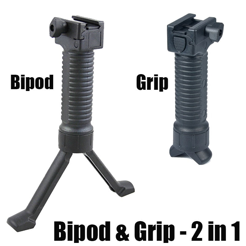 Tactical Vertical Handle Fore Grip with Retractable Spring Loaded Bipod Picattinny Rail