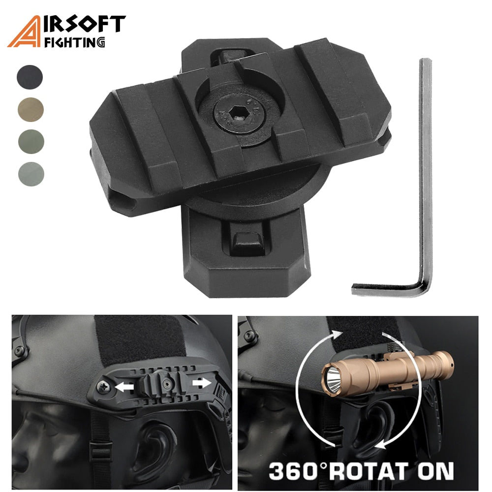 19mm Tactical Helmet Side Rail Mount Adapter Adjustable 360° Rotation