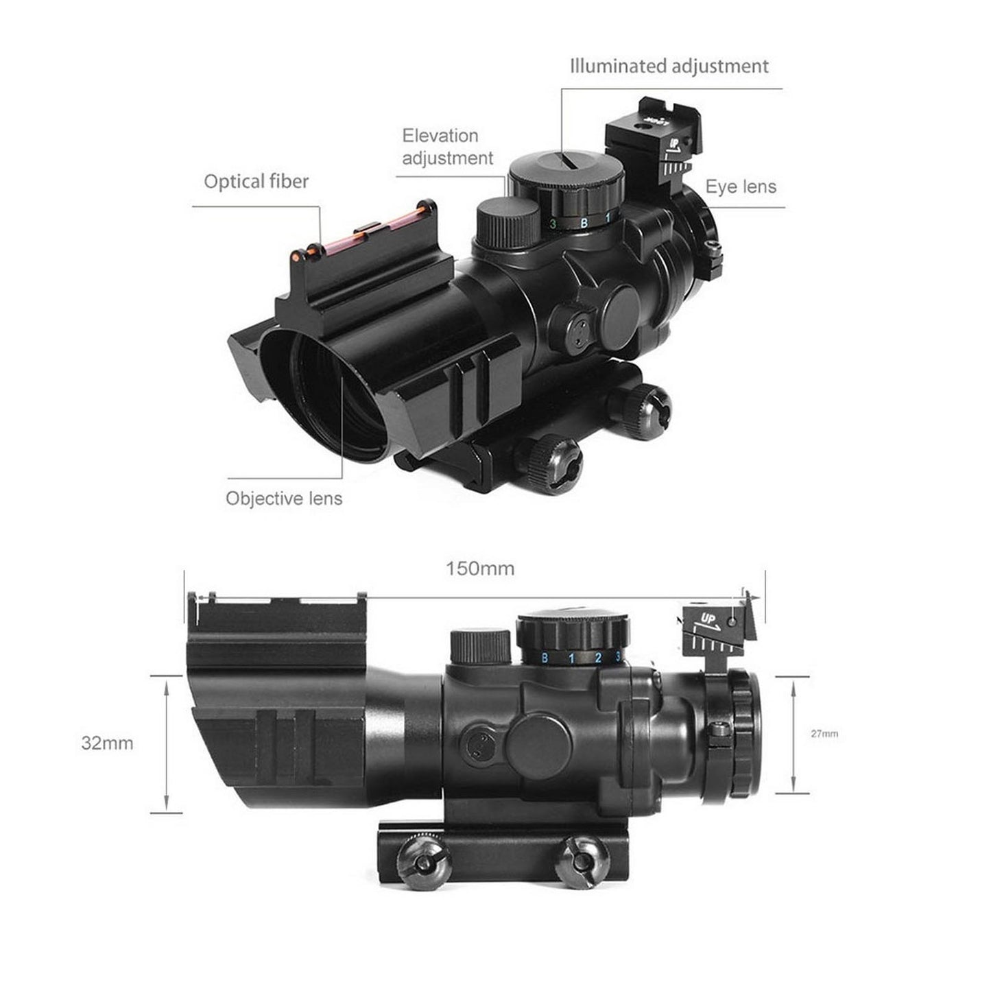 4x32 Acog Tactical Optical Riflescope Sight for 20mm Rail