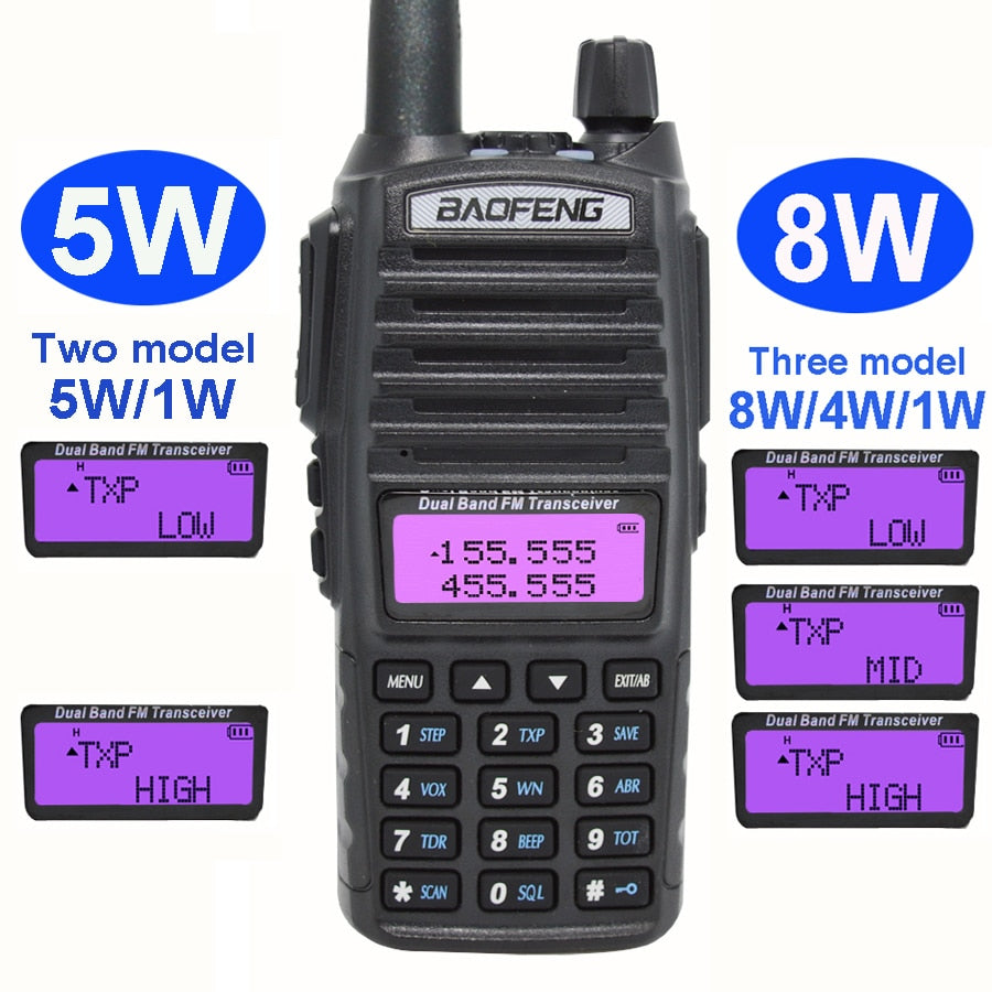 8W Portable Baofeng UV-82 Two-Way VHF UHF Transmitter/Receiver Radio Walkie Talkie