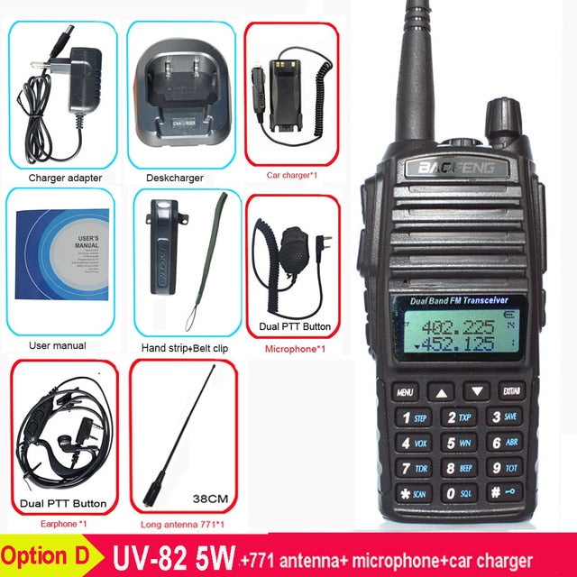 8W Portable Baofeng UV-82 Two-Way VHF UHF Transmitter/Receiver Radio Walkie Talkie