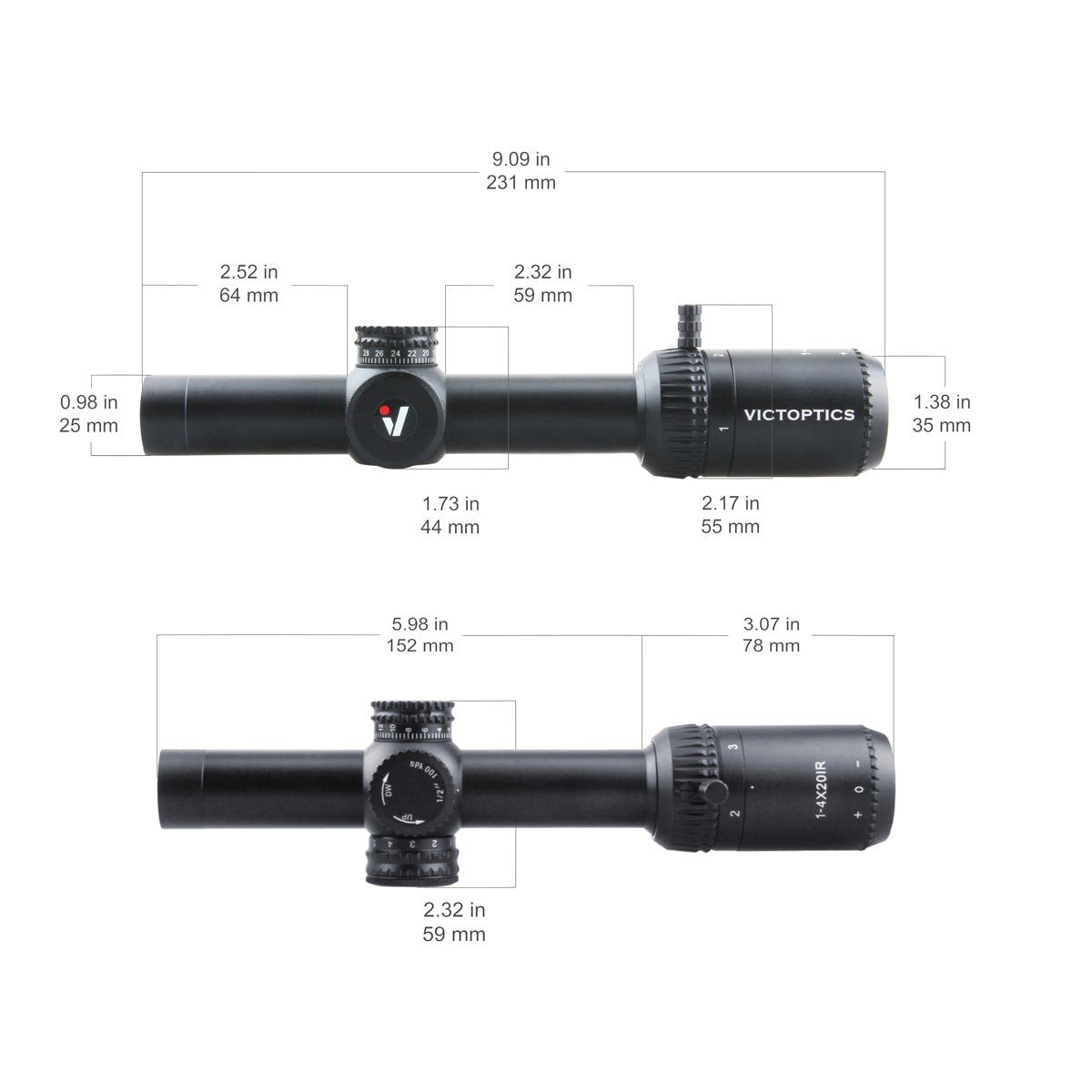 Victoptics X4 1-4X20 IR 1/2 MOA 5 level Illumination Red & Green Rifle Scope